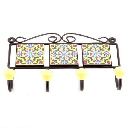 Yellow Turquoise Sun Flower Tiles Hooks